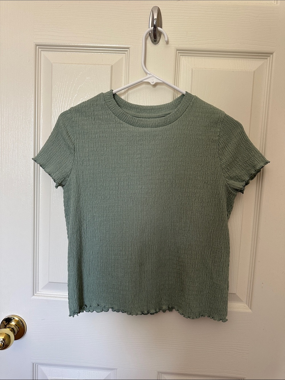 wonder nation Sage Green Crinkled Crewneck Lettuce Hem Tee